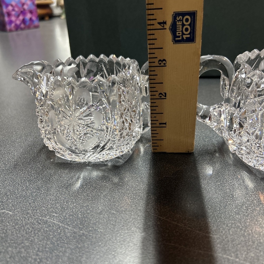 American Brilliant Period Cut Crystal Glass Sugar & Creamer c1900 antique - Picture 8 of 9